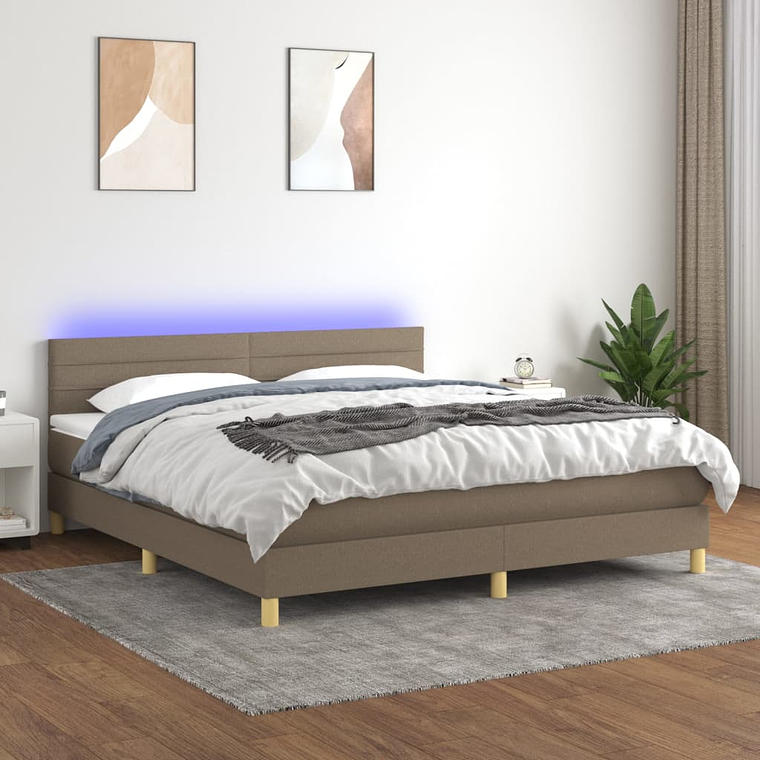 vidaXL Cama box spring colchão/LED 160x200 cm tecido cinza-acastanhado 1