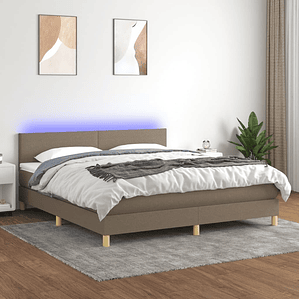 vidaXL Cama box spring colchão/LED 180x200cm tecido cinza-acastanhado
