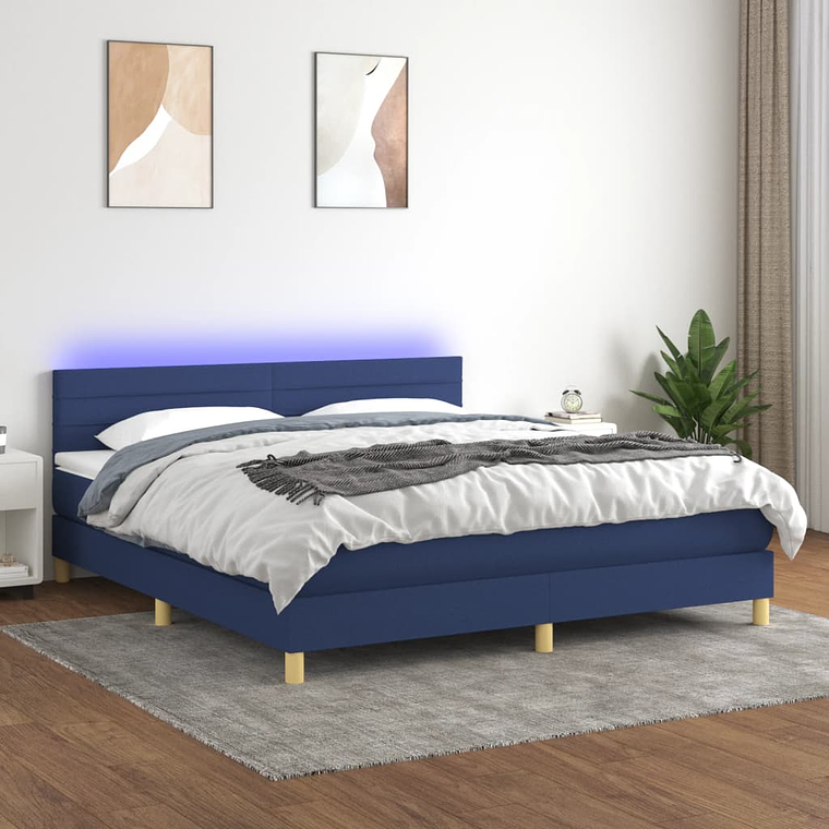 vidaXL Cama box spring c/ colchão e LED 180x200 cm tecido azul 1