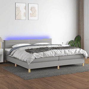 vidaXL Cama box spring c/ colchão e LED 200x200 cm tecido cinza-claro