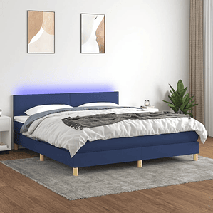 vidaXL Cama box spring c/ colchão e LED 180x200 cm tecido azul