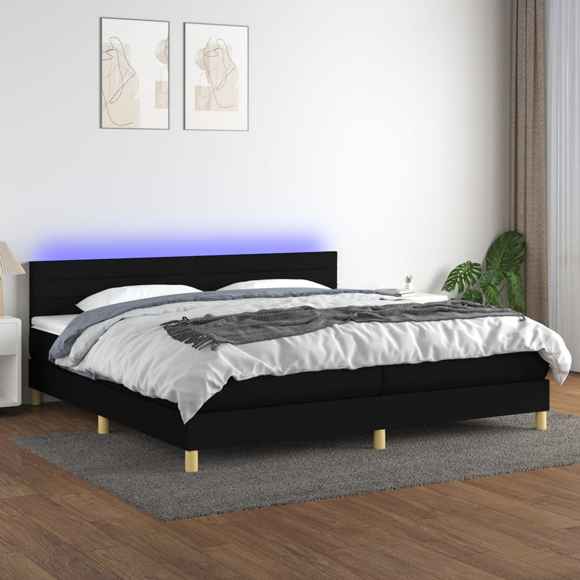 vidaXL Cama box spring c/ colchão e LED 200x200 cm tecido preto 1
