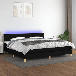 vidaXL Cama box spring c/ colchão e LED 200x200 cm tecido preto
