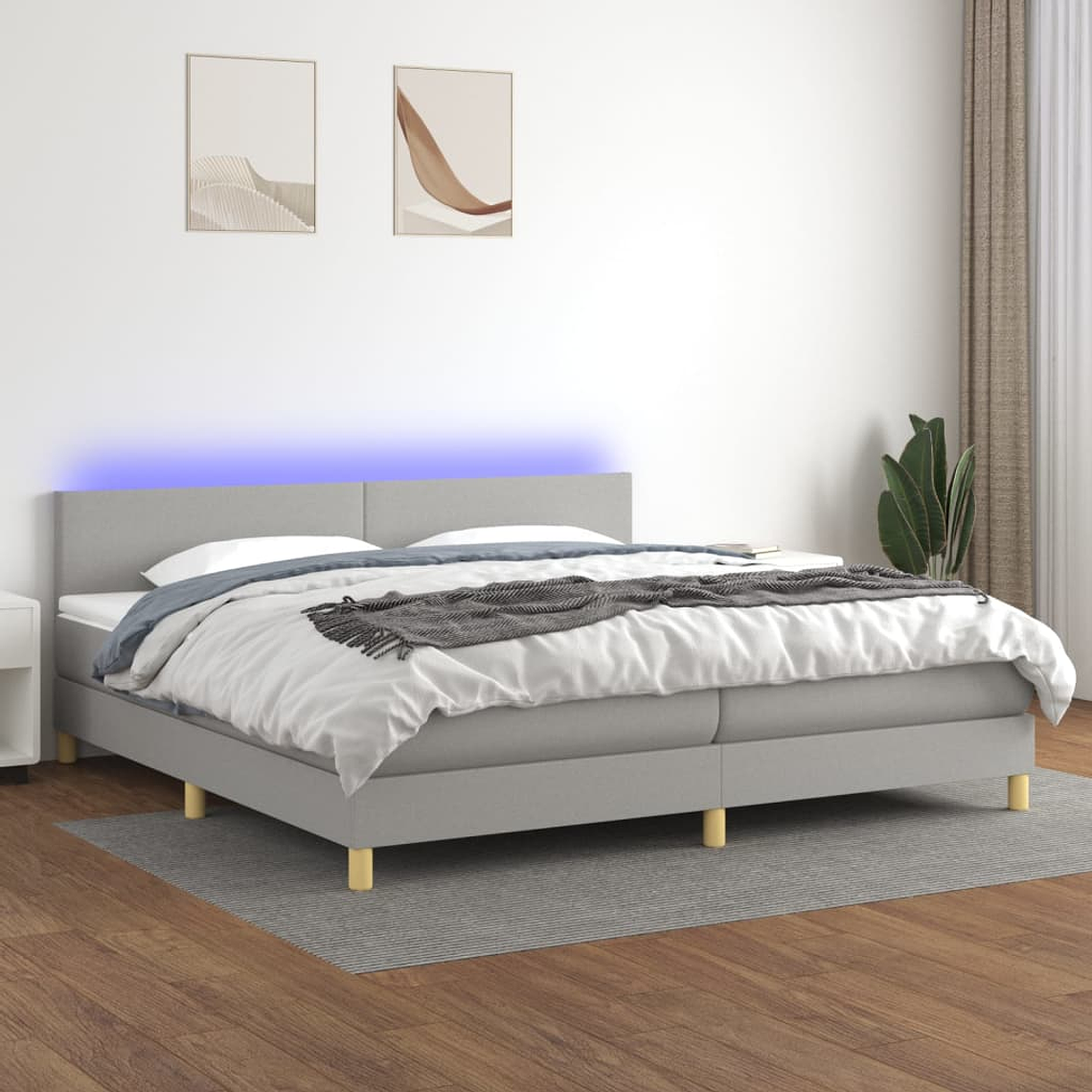 vidaXL Cama box spring c/ colchão e LED 200x200 cm tecido cinza-claro 1