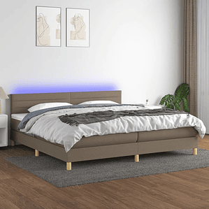 vidaXL Cama box spring colchão/LED 200x200cm tecido cinza-acastanhado