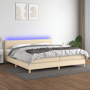 vidaXL Cama box spring c/ colchão e LED 200x200 cm tecido cor creme