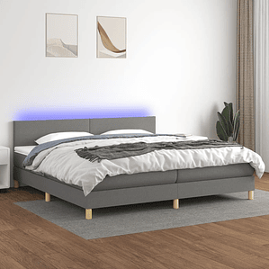 vidaXL Cama box spring c/ colchão e LED 200x200 cm tecido cinza-escuro