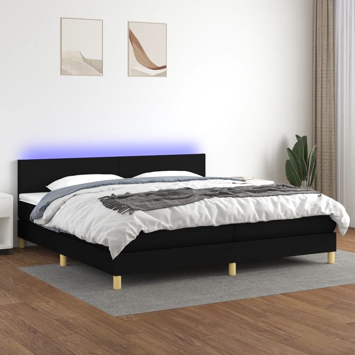 vidaXL Cama box spring c/ colchão e LED 200x200 cm tecido preto 1