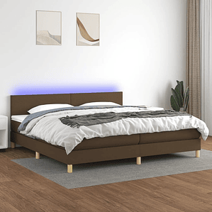 vidaXL Cama box spring c/ colchão/LED 200x200cm tecido castanho-escuro