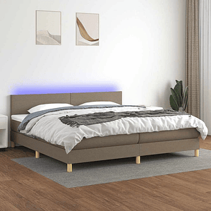 vidaXL Cama box spring colchão/LED 200x200cm tecido cinza-acastanhado