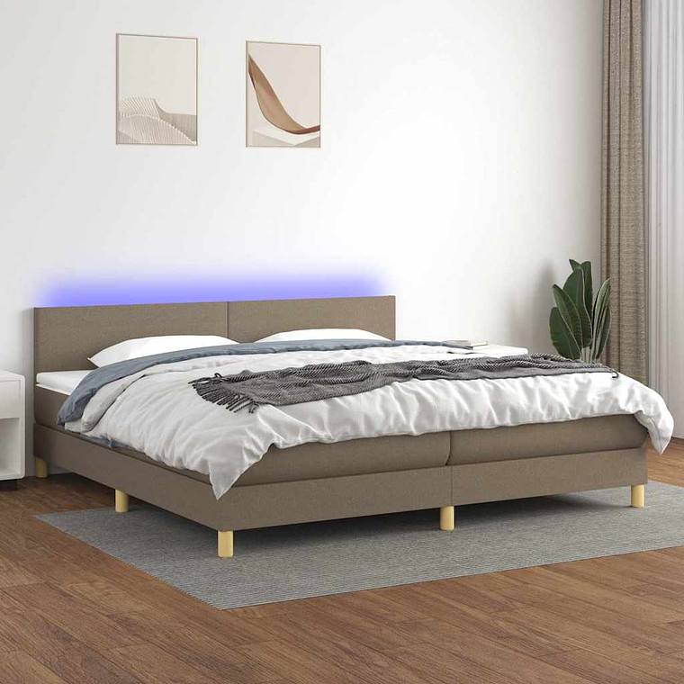 vidaXL Cama box spring colchão/LED 200x200cm tecido cinza-acastanhado 1