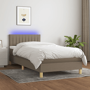 vidaXL Cama box spring + colchão/LED 80x200cm tecido cinza-acastanhado