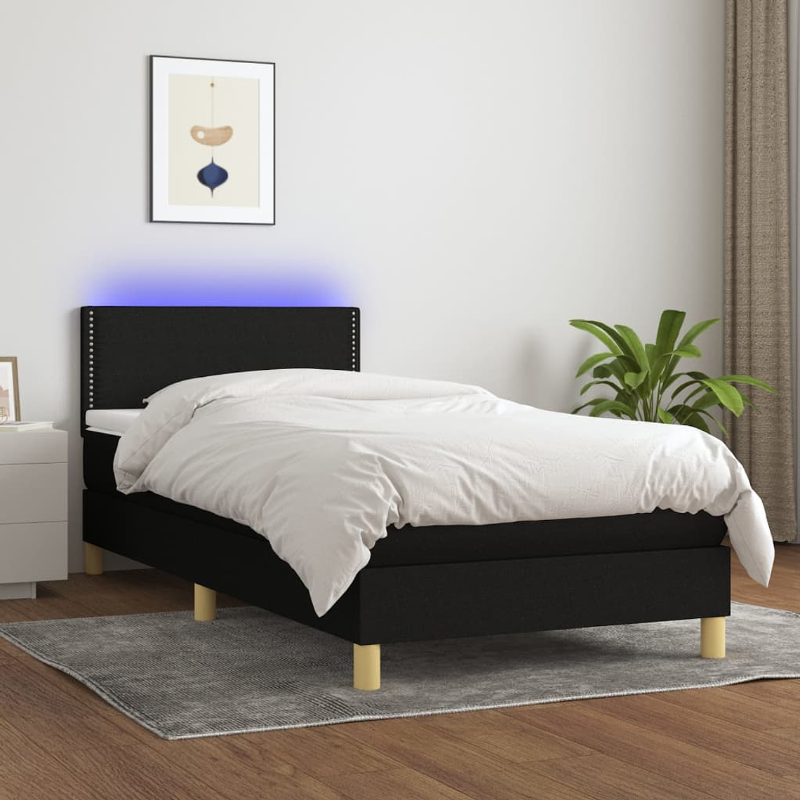 vidaXL Cama box spring c/ colchão e LED 80x200 cm tecido preto 1