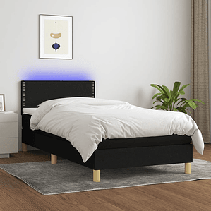 vidaXL Cama box spring c/ colchão e LED 90x190 cm tecido preto