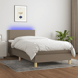 vidaXL Cama box spring + colchão/LED 90x200cm tecido cinza-acastanhado