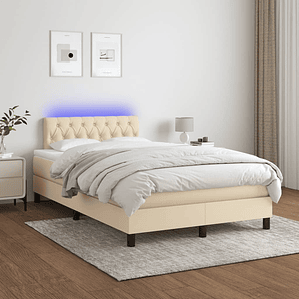 vidaXL Cama box spring c/ colchão e LED 120x200 cm tecido cor creme