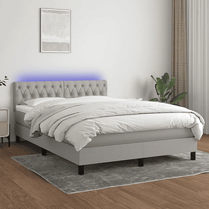 vidaXL Cama box spring c/ colchão e LED 140x190 cm tecido cinza-claro
