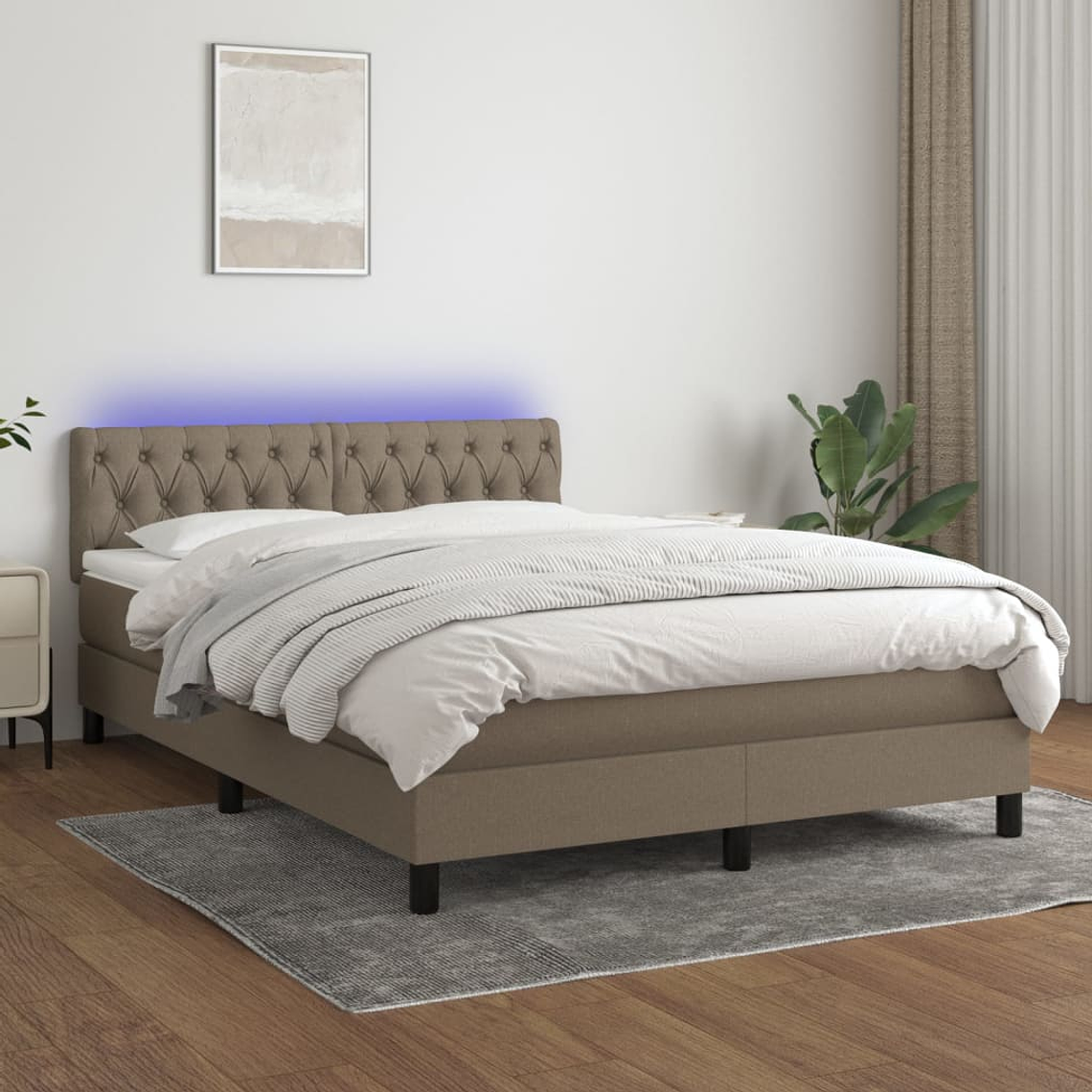vidaXL Cama box spring colchão/LED 140x190cm tecido cinza-acastanhado 1