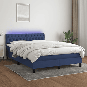vidaXL Cama box spring c/ colchão e LED 140x190 cm tecido azul