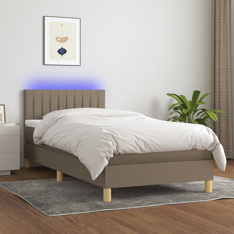 vidaXL Cama box spring + colchão/LED 90x200cm tecido cinza-acastanhado 1