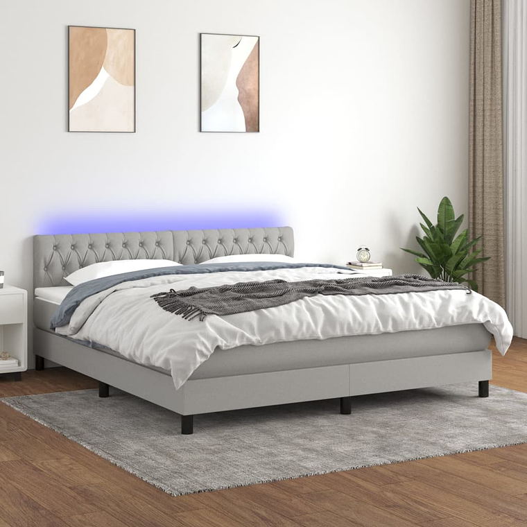 vidaXL Cama box spring c/ colchão e LED 160x200 cm tecido cinza-claro 1
