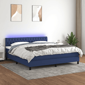 vidaXL Cama box spring c/ colchão e LED 160x200 cm tecido azul