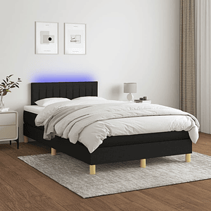 vidaXL Cama box spring c/ colchão e LED 120x200 cm tecido preto