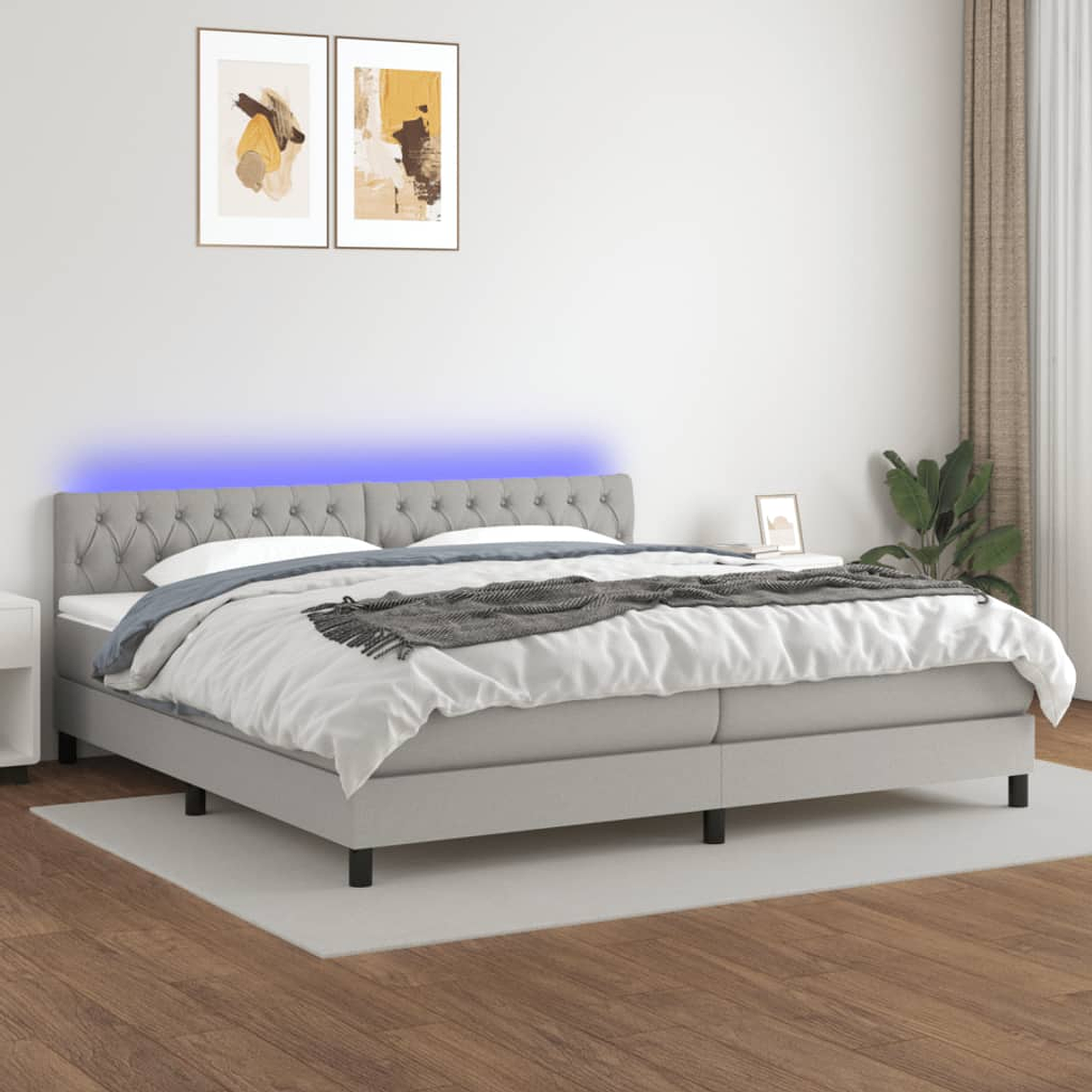 vidaXL Cama box spring c/ colchão e LED 200x200 cm tecido cinza-claro 1