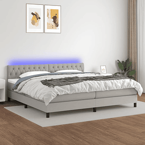vidaXL Cama box spring c/ colchão e LED 200x200 cm tecido cinza-claro