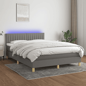 vidaXL Cama box spring c/ colchão e LED 140x190 cm tecido cinza-escuro 