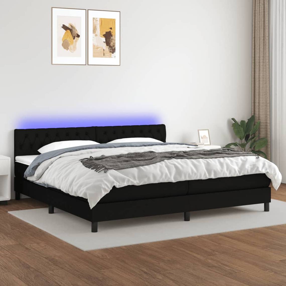 vidaXL Cama box spring c/ colchão e LED 200x200 cm tecido preto 1