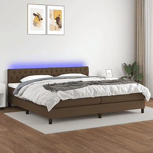 vidaXL Cama box spring c/ colchão/LED 200x200cm tecido castanho-escuro