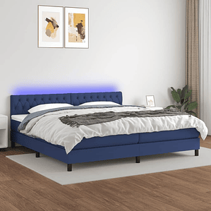 vidaXL Cama box spring c/ colchão e LED 200x200 cm tecido azul