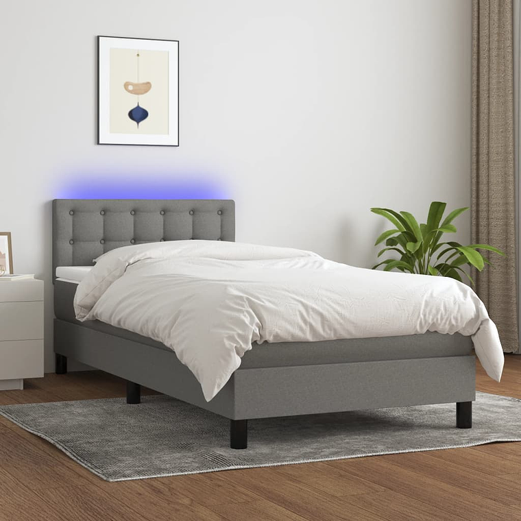 vidaXL Cama box spring c/ colchão e LED 80x200 cm tecido cinza-escuro 1