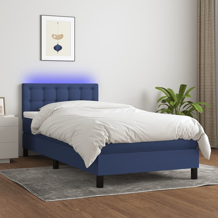 vidaXL Cama box spring c/ colchão e LED 80x200 cm tecido azul 1