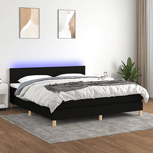 vidaXL Cama box spring c/ colchão e LED 160x200 cm tecido preto