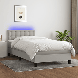 vidaXL Cama box spring c/ colchão e LED 90x190 cm tecido cinza-claro