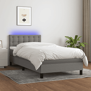 vidaXL Cama box spring c/ colchão e LED 90x190 cm tecido cinza-escuro