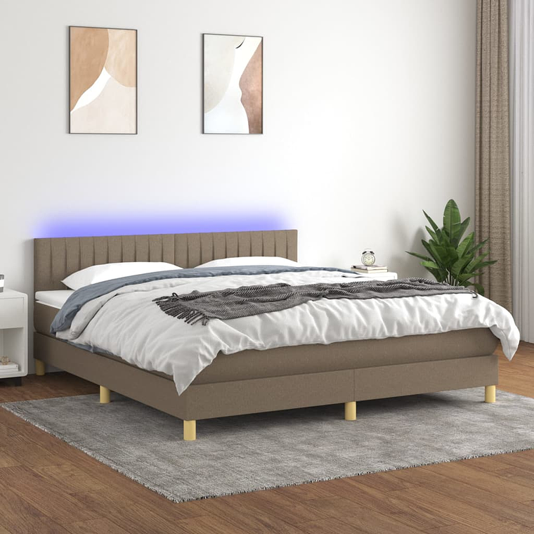 vidaXL Cama box spring colchão/LED 160x200 cm tecido cinza-acastanhado 1