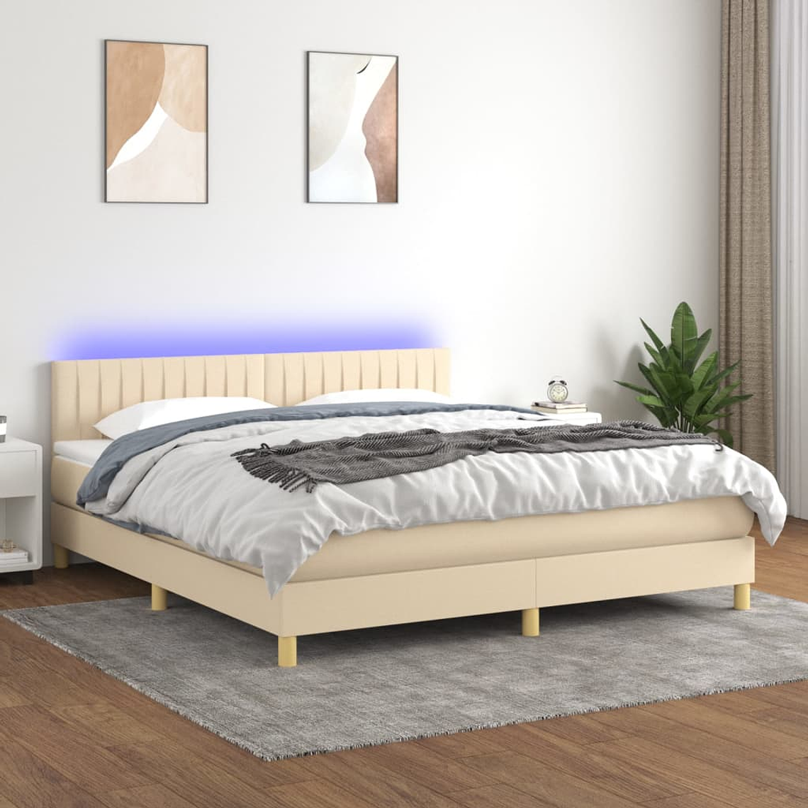 vidaXL Cama box spring c/ colchão e LED 160x200 cm tecido cor creme 1