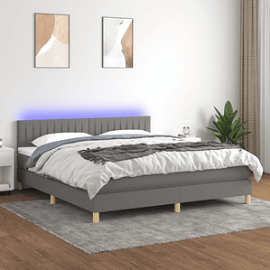 vidaXL Cama box spring c/ colchão e LED 180x200 cm tecido cinza-escuro