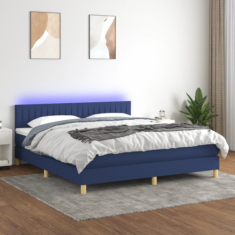 vidaXL Cama box spring c/ colchão e LED 180x200 cm tecido azul 1