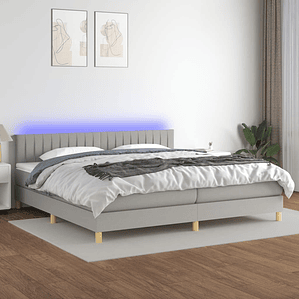vidaXL Cama box spring c/ colchão e LED 200x200 cm tecido cinza-claro