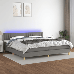 vidaXL Cama box spring c/ colchão e LED 200x200 cm tecido cinza-escuro