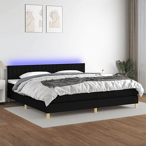vidaXL Cama box spring c/ colchão e LED 200x200 cm tecido preto