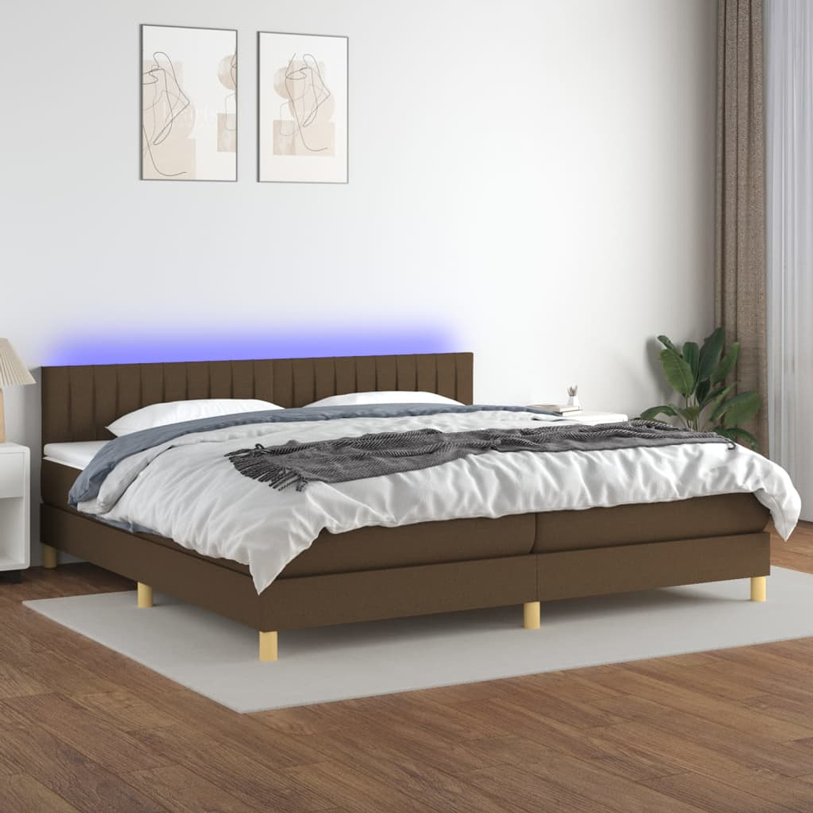 vidaXL Cama box spring c/ colchão/LED 200x200cm tecido castanho-escuro 1
