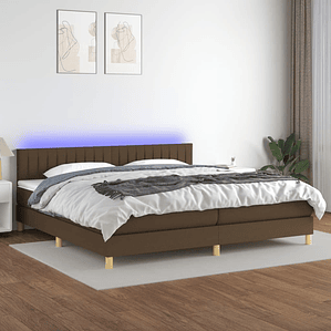 vidaXL Cama box spring c/ colchão/LED 200x200cm tecido castanho-escuro