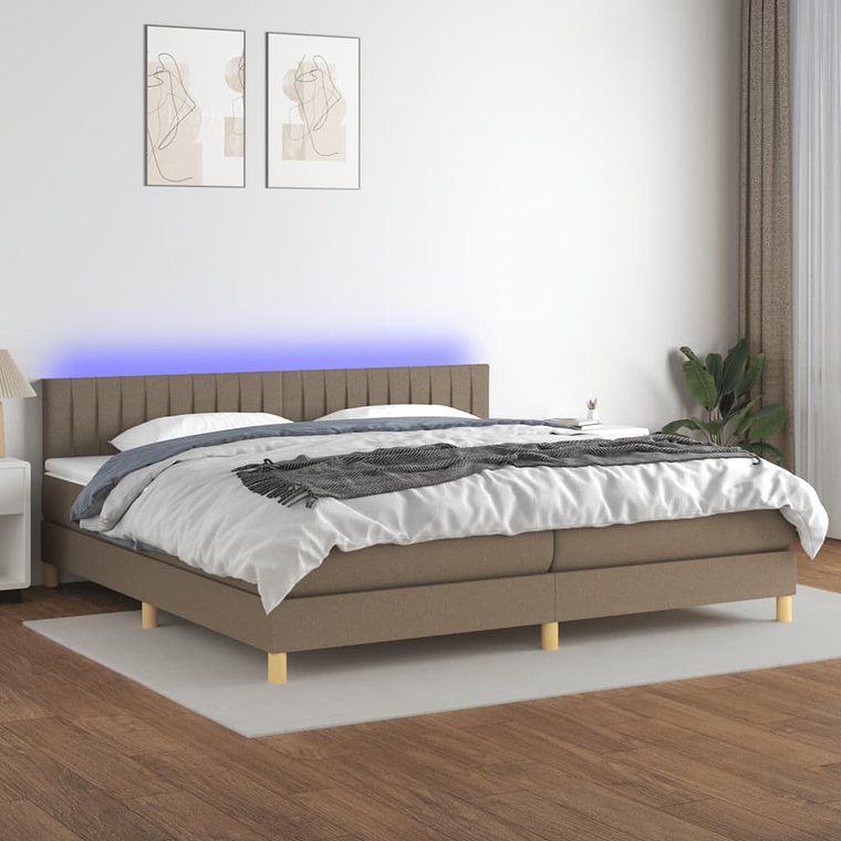 vidaXL Cama box spring colchão/LED 200x200cm tecido cinza-acastanhado 1