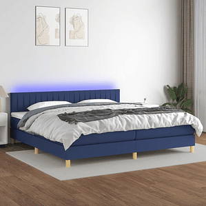 vidaXL Cama box spring c/ colchão e LED 200x200 cm tecido azul