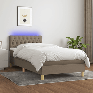 vidaXL Cama box spring + colchão/LED 90x200cm tecido cinza-acastanhado 